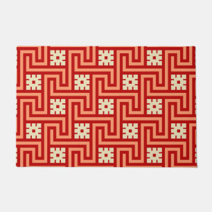Deco Greek Key, Coral Orange and Cream Doormat