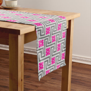 Deco Greek Key, Grey / Grey and Fuchsia Pink Short Table Runner