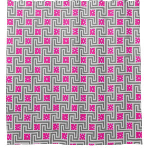 Deco Greek Key, Grey / Grey and Fuchsia Pink Shower Curtain