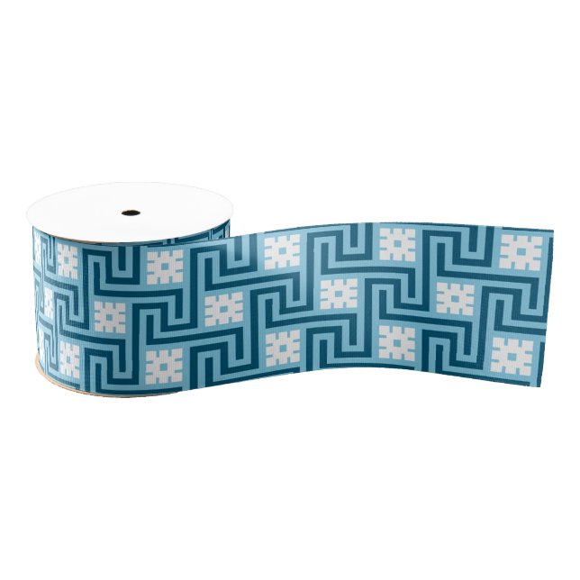 Deco Greek Key, Sky Blue and Navy Grosgrain Ribbon (Spool)