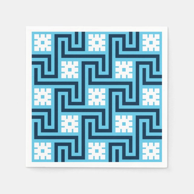 Deco Greek Key, Sky Blue and Navy Napkin (Front)