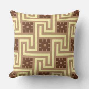 Deco Greek Key, Tan, Brown and Yellow Cushion