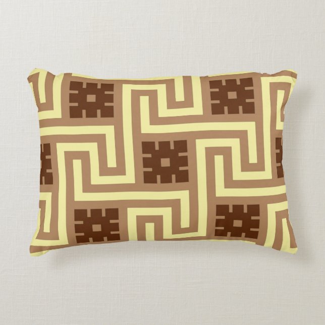Deco Greek Key, Tan, Brown and Yellow Decorative Cushion (Front)