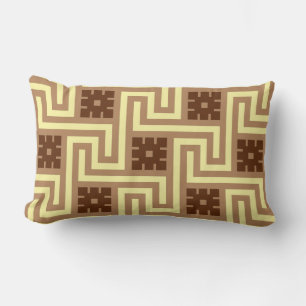 Deco Greek Key, Tan, Brown and Yellow Lumbar Cushion