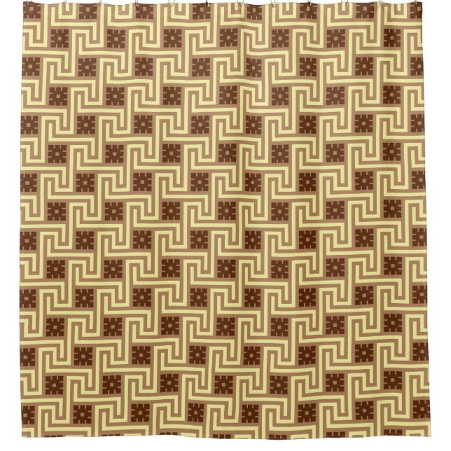 Deco Greek Key, Tan, Brown and Yellow Shower Curtain (Front)