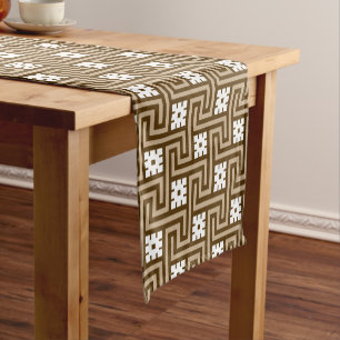 Deco Greek Key, Taupe Tan and Brown Short Table Runner