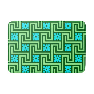Deco Greek Key, Turquoise and Jade Green Bath Mat