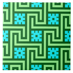 Deco Greek Key, Turquoise and Jade Green Ceramic Tile