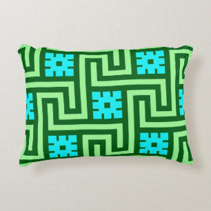 Deco Greek Key, Turquoise and Jade Green Decorative Cushion