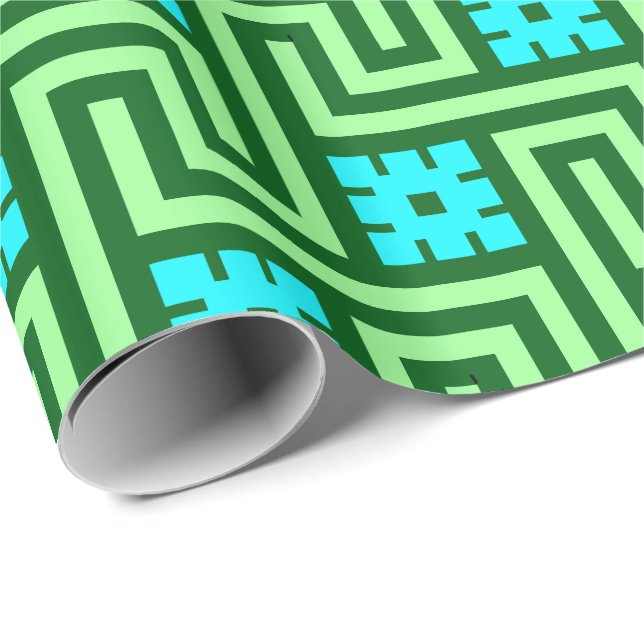 Deco Greek Key, Turquoise and Jade Green Wrapping Paper (Roll Corner)