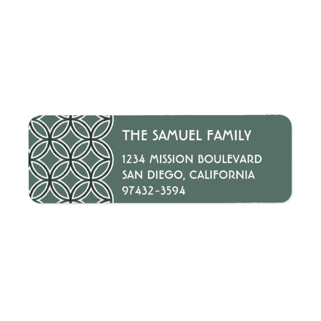 Deco green interlocking circle pattern address return address label (Front)