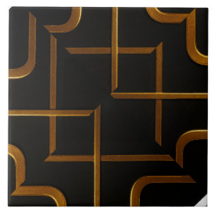 Deco Grid Black Gold Luxury Geometric Bathroom Til Ceramic Tile