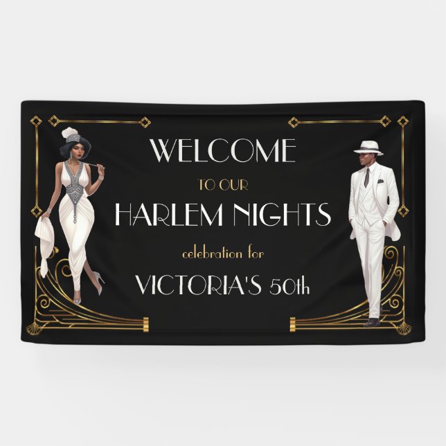 Deco Harlem Nights Flapper and Gentleman Welcome Banner (Horizontal)