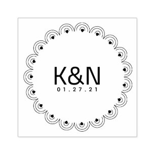 Deco Heart Circular Initial Logo Wedding Stamp