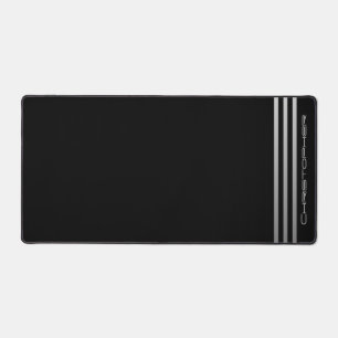 Deco Inspired Triple Grey Bars on Black with Name Desk Mat