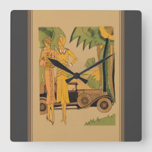 Deco Ladies And Car Square Wall Clock