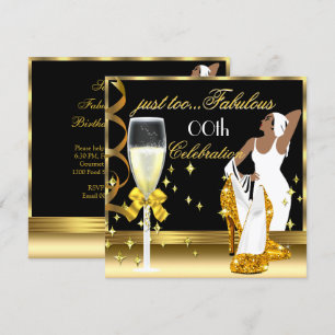 Deco Lady Gold Black Too Fabulous Birthday Invitation