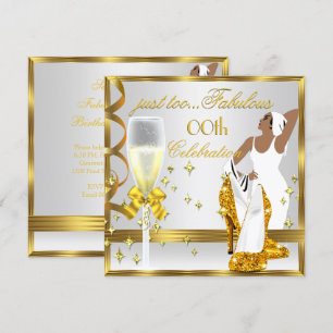 Deco Lady Gold White Too Fabulous Birthday Invitation
