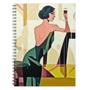 Deco Lady in Green Modern Art Notebook