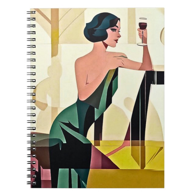 Deco Lady in Green Modern Art Notebook (Front)