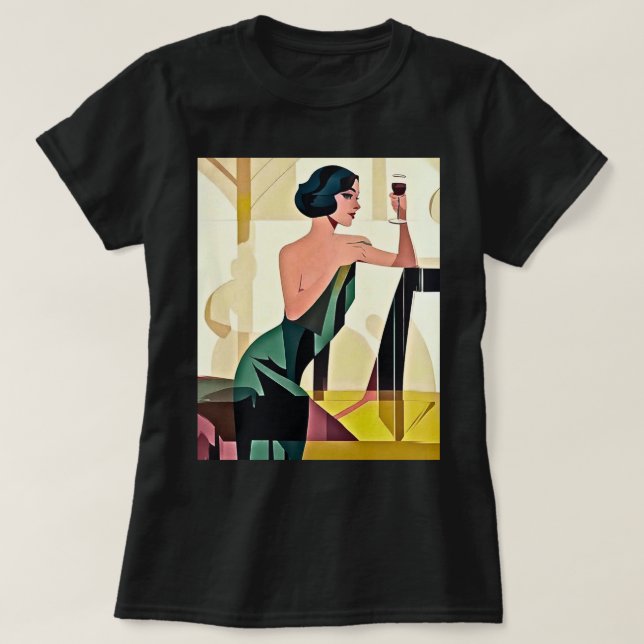 Deco Lady in Green Modern Art T-Shirt (Design Front)