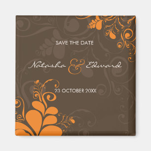 Deco Leaves Swirls Brown Save The Date Magnet