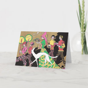 Deco Medieval Lady with Retainers & a Borzoi Holiday Card