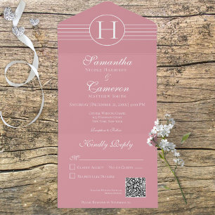 Deco Monogram Modern Dusty Pink QR Code All In One Invitation
