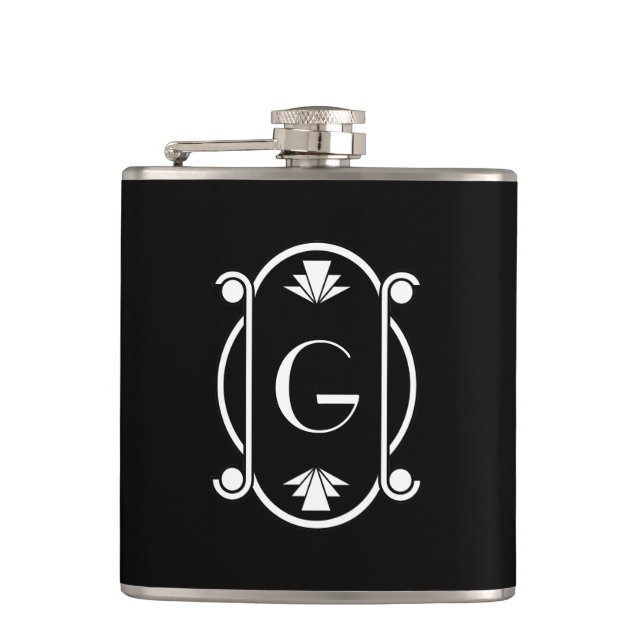Deco Monogrammed Hip Flask (Front)