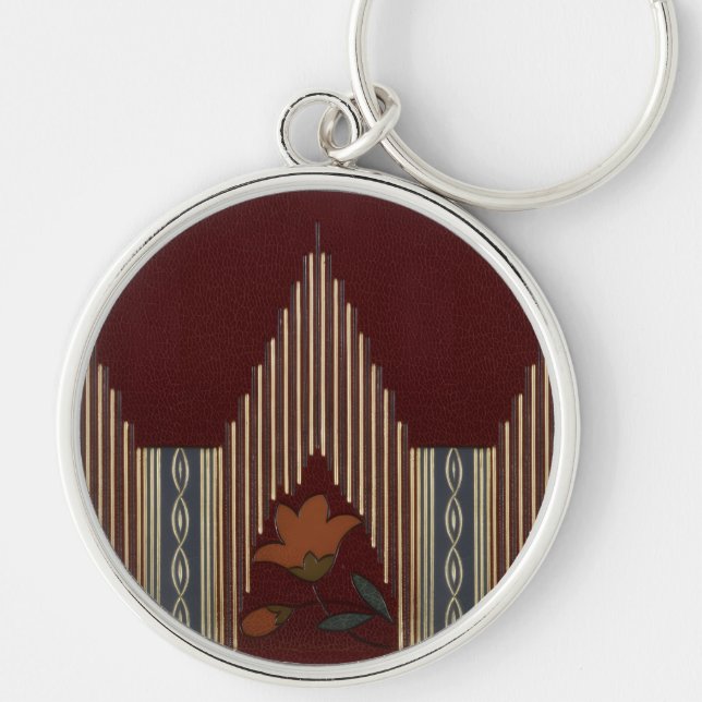 Deco Pattern With Flower And Spire Key Ring (Front)