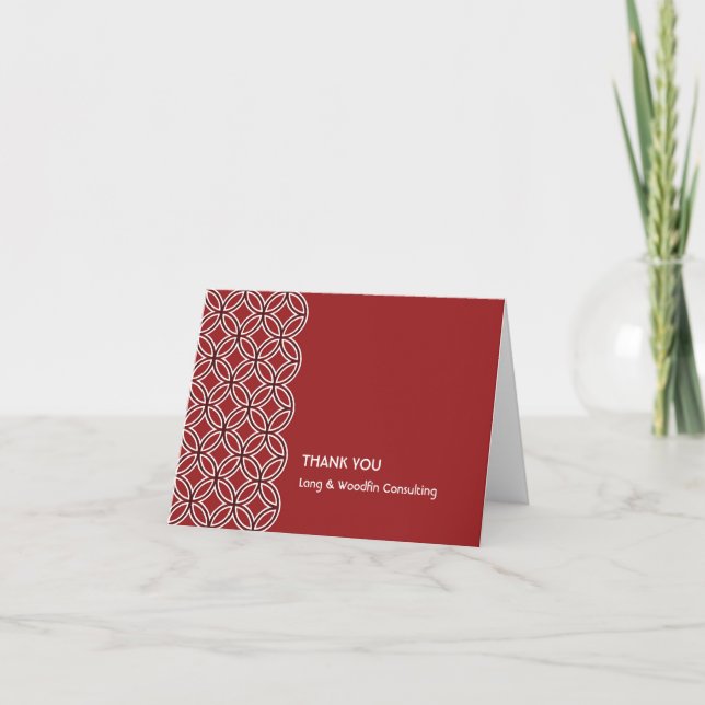 Deco red white circle pattern thank you card (Front)