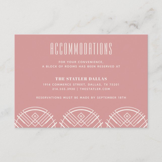 Deco Scallops Wedding Accommodation Card - Rose (Front)
