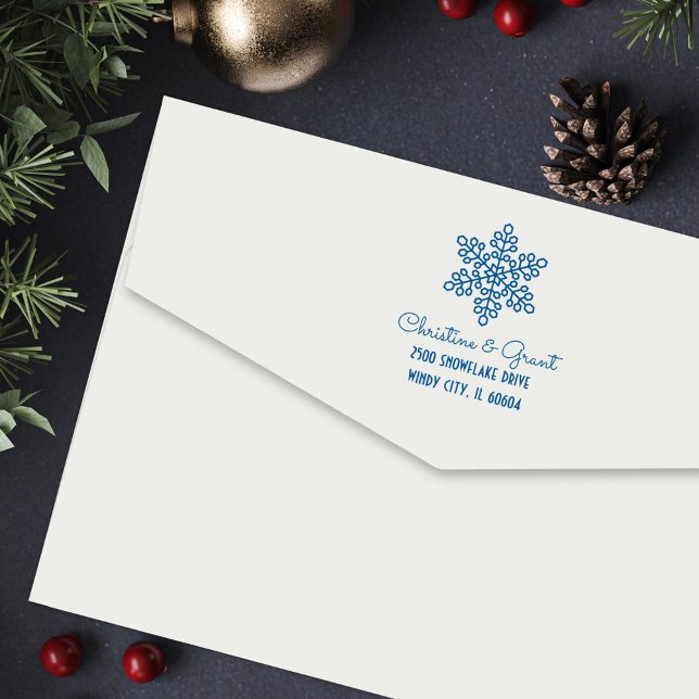 Deco Snowflake Script Holiday Return Address Self-inking Stamp (Creator Uploaded)