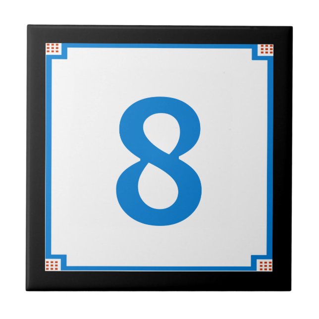 Deco Square Border,Blue  Letter House Number Tiles (Front)