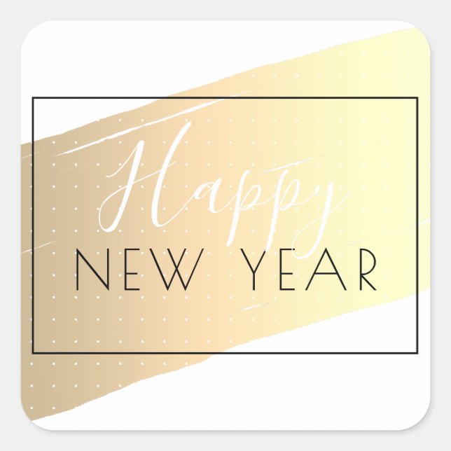 Deco Style Happy New Year on Golden Paint Splash Square Sticker (Front)