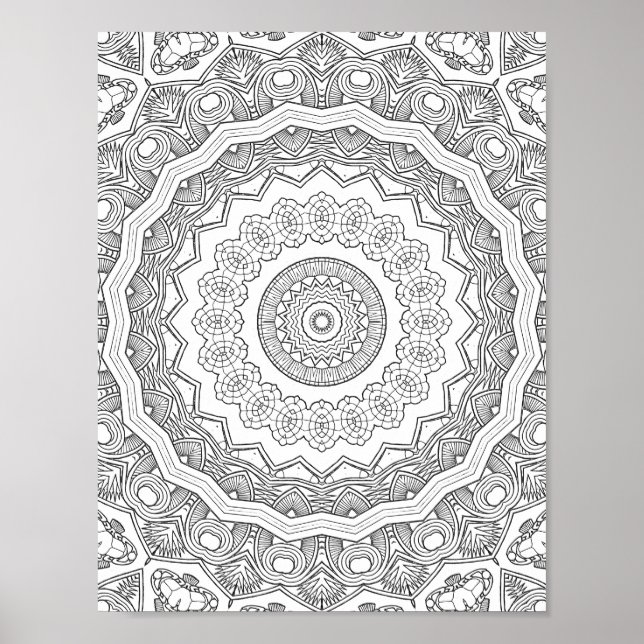 Deco Sunburst Rings Colouring Page Pattern Design Poster (Front)
