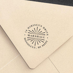Deco Sunburst Round Return Address Stamp