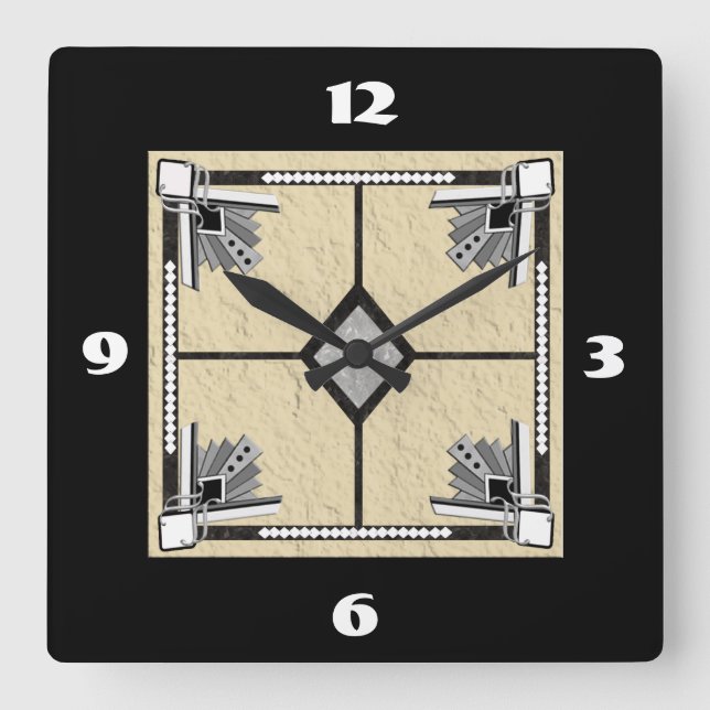 deco tile square wall clock (Front)