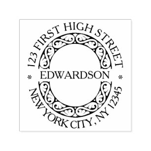 Deco vintage round return address stamp