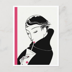 Deco Woman Retro Cocktail Stylish Postcard