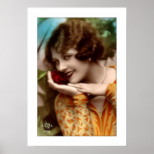 deco woman with lovely rose, pearls, flirty poster