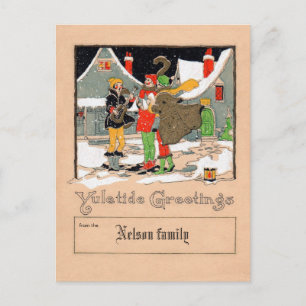Deco yuletide Christmas carolers postcard