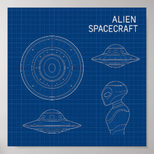 Decode the Unknown – Alien Spaceship Blueprint Pos Poster