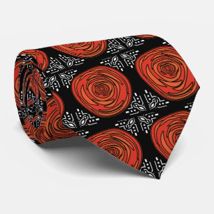 Decofied Roses (Orange-Red and White on Black) Tie