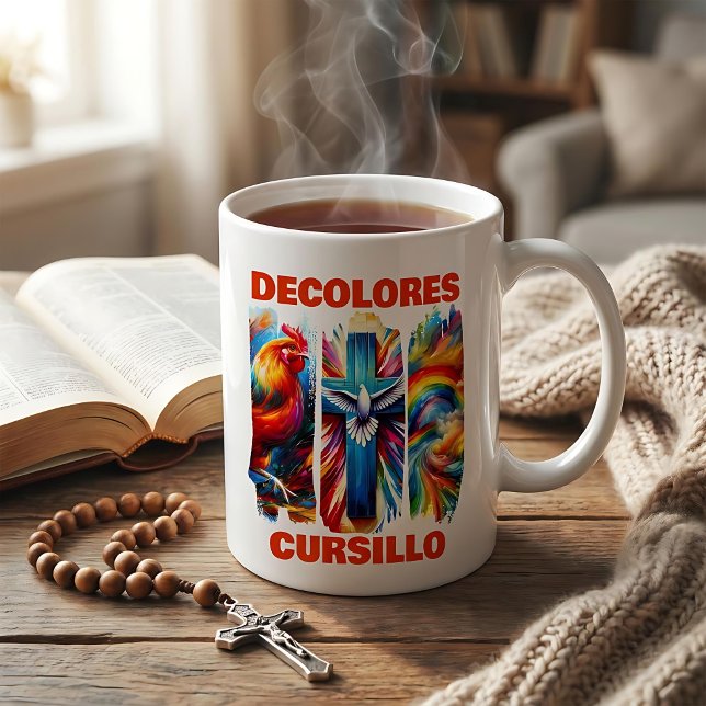 DeColores Cursillo Brush Stroke Rooster Cross Dove Coffee Mug (Creator Uploaded)