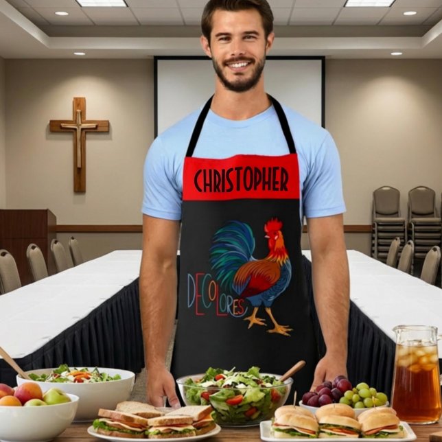 DeColores Cursillo Colorful Rooster Personalized Apron (Creator Uploaded)