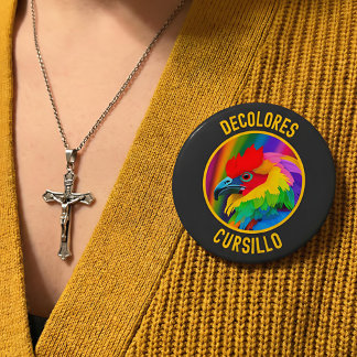 DeColores Cursillo Colorful Rooster Vivid Rainbow  10 Cm Round Badge