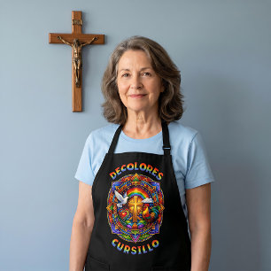 DeColores Cursillo Cross Dove Rooster Mandala Apron
