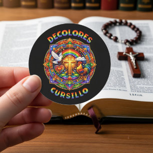 DeColores Cursillo Cross Dove Rooster Mandala Classic Round Sticker