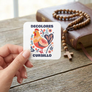 DeColores Cursillo Folk Art Rooster Christian Square Sticker